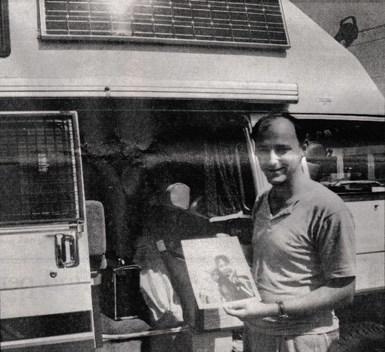 Lou Di Giorgio in Maine with the customised L300 Mitsubishi Camper, during the interview from the Portland Press Herald. Photo by Doug Jones