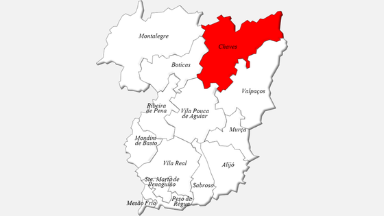 Localização do concelho de Chaves no distrito de Vila Real