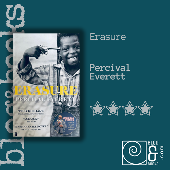 Book cover of Erasure by Percival Everett on the blog&books background