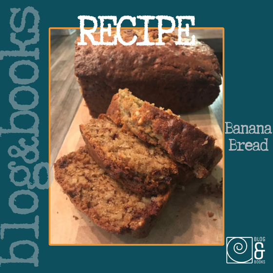 loaf of banana bread cut into 3 slices with rest of loaf in background