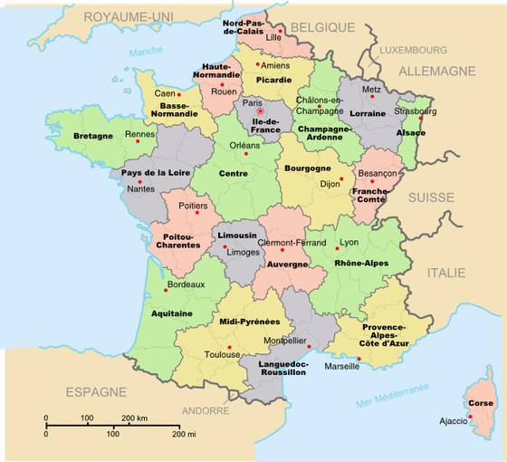 Regionen Frankreichs - Bildquelle https://commons.wikimedia.org/wiki/File:D%C3%A9partements%2Br%C3%A9gions_(France).svg