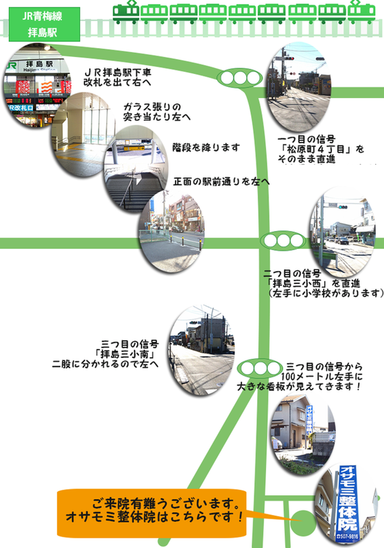 拝島駅からオサモミ整体院までの道のり