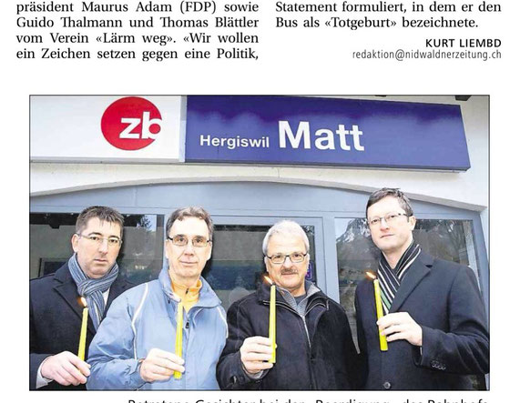 Protestaktion am Sonntagmorgen früh. Thomas Blättler, Guido Thalmann, Maurus Adam, Peter Keller.