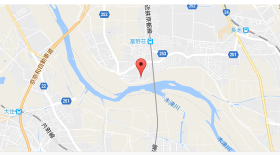 地図上の赤い印が阿弥陀寺の場所（地図データ: Google Map）。