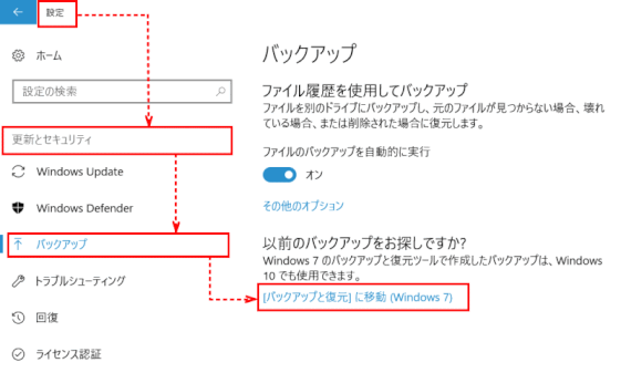 backup_recovery27：「バックアップと復元に移動」（Windows 7）をクリックする