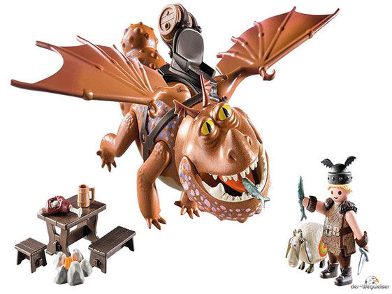 Im Paket Playmobil 9460 sind 10 Einzelteile, 1 Fischbein, 1 Fleischklops, 1 Reitsattel, 1 Wikingerhelm, 1 Tisch,  2 Bänke, 1 Lagerfeuer, 1 Schaf, 1 Fass enthalten. 