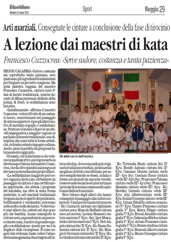 Articolo apparso il 23.03.2010  sul giornale  " Il  Quotidiano "