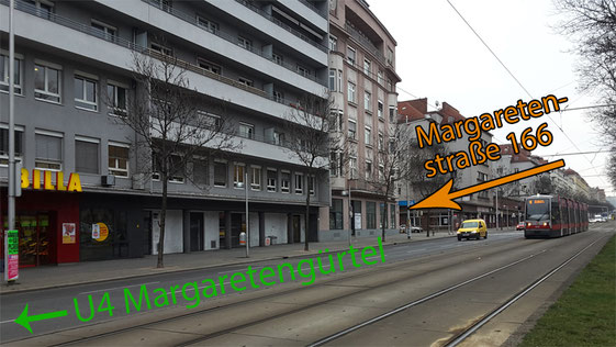 Wegbeschreibung zum Standort Margaretenstraße 166 ab U4 Margaretengürtel