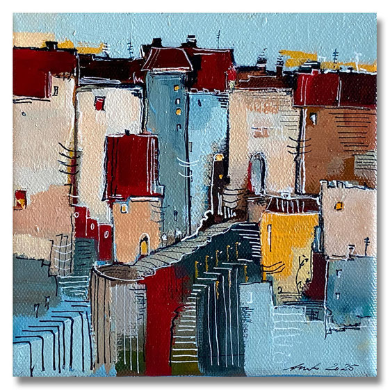03 „STADTLANDSCHAFT“ – Mischtechnik auf Leinwand auf 2cm Keilrahmen – licht- und farbecht endfixiert – Größe: 15x15 -  VERKAUFT