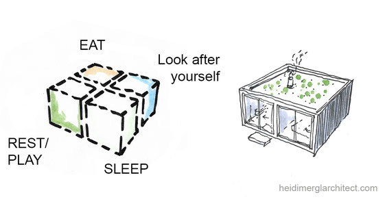 Basic Needs And Small Footprint Home Sketch by Heidi Mergl Architect