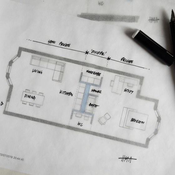 Raumteiler In A Victorian Terrace Floor Plan Sketch by Heidi Mergl Architect