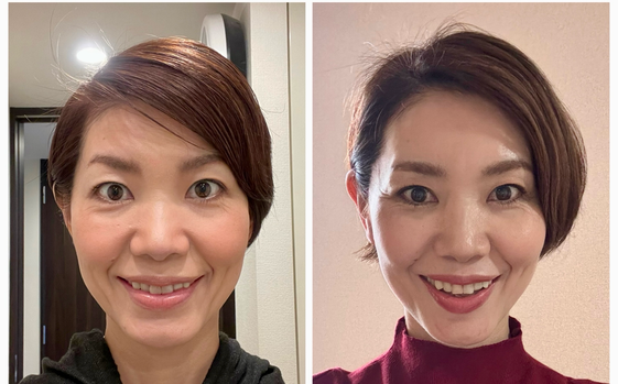 左が２０２１年に顔ヨガを始めた頃の写真です。
