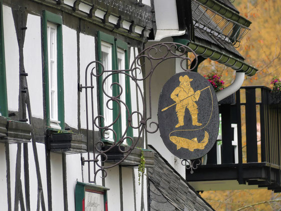 Die Forellen, die vor Poggels Haus im klaren Bachwasser schwimmen, finden sich im kulinarischen Angebot wieder. Sie geben dem Gasthaus den Namen: Forellenhof. (C) Thomas Haas 10.2020