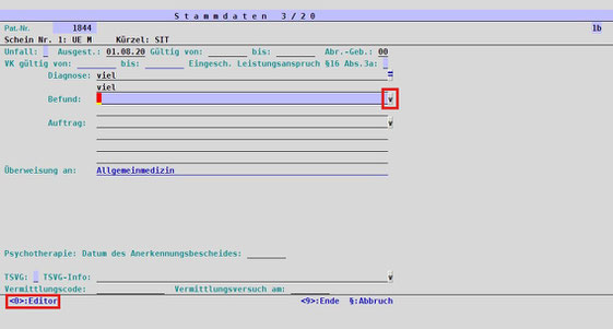 Praxissoftware Praxis Software Praxisprogramm Praxis Programm Software für Praxis Arztsoftware PVS Scheinvorderseite Texteingabe