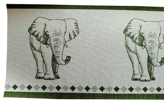 Glamour Vinyl Vliesbordüre mit Metallic Silber - Effekt - Motiv: Elefant