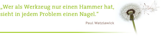 "Wer als Werkzeug nur einen Hammer hat, sieht in jedem Problem einen Nagel." Paul Watzlawick