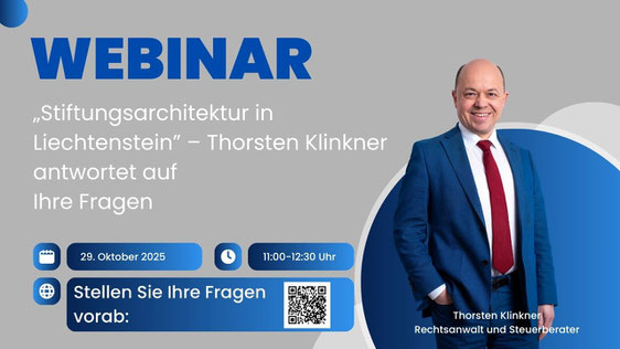 Rechtsanwalt und Steuerberater Thorsten Klinkner berät Sie bei der Gründung Ihrer Familienstiftung in Deutschland und Liechtenstein.