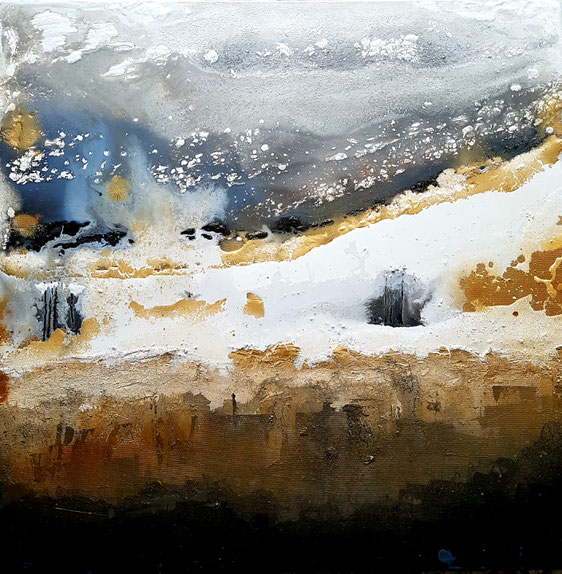 "Ice on earth" - 90cm x 90cm - Acrylmischtechnik - Marmormehl - Goldlack - Srukturtechnik auf Leinwand - Preis auf Anfrage