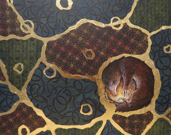 「埴安」 スクラッチ、箔 190x240mm