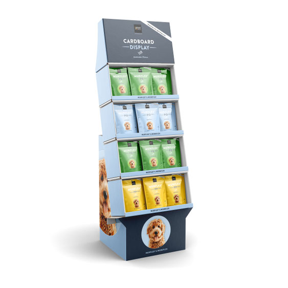 Display aus Wellpappe und Karton für Doypacks - Bodendisplay - Hersteller POS Display. Attraktive Werbe- & Verkaufsdisplays aus Wellpappe: Egal ob Paletten-, Regal-, Theken- oder Bodendisplays. RATTPACK® POS-Hersteller