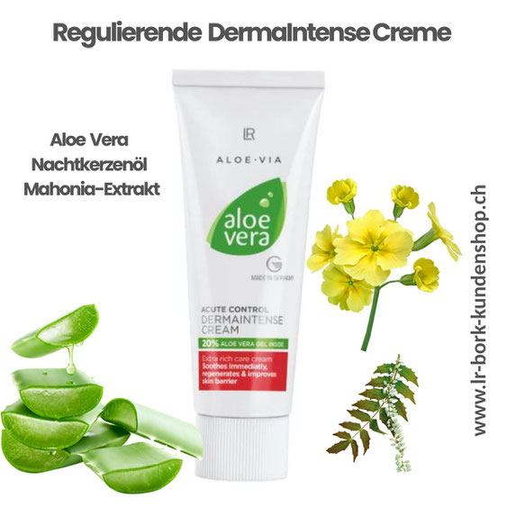 LR Aloe Vera DermaIntense Creme mit Aloe Vera, Nachtkerzenöl und Vitamin B12 – beruhigende Spezialpflege bei Neurodermitis, Rötungen und extrem trockener Haut.