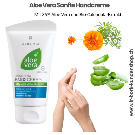 LR Aloe Vera Sanfte Handcreme mit 35 % Aloe Vera und Calendula – feuchtigkeitsspendende Pflege für trockene und beanspruchte Hände, ideal für den Alltag.