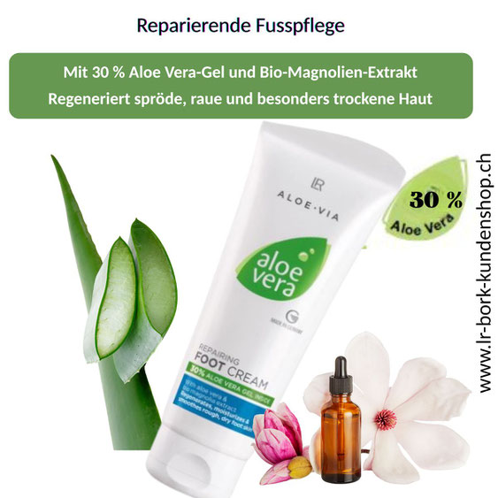 LR Aloe Vera Fußcreme mit Aloe-Blatt und Magnolie – intensive Feuchtigkeitspflege für trockene, rissige Füße.