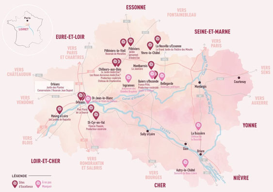 Mappa della Rotta della Rosa del Loiret