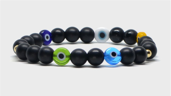 Bracelet noir et perles oeil colorées