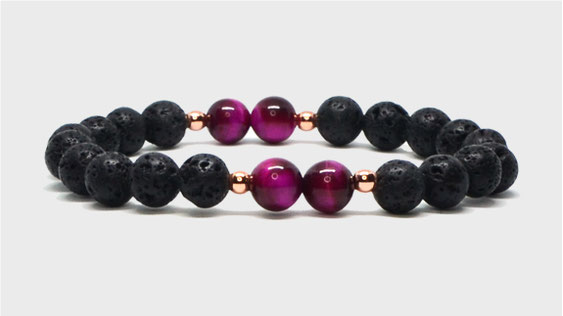 Bracelet en pierres de lave et oeil de tigre violet