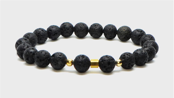 Bracelet en pierres de lave et acier doré
