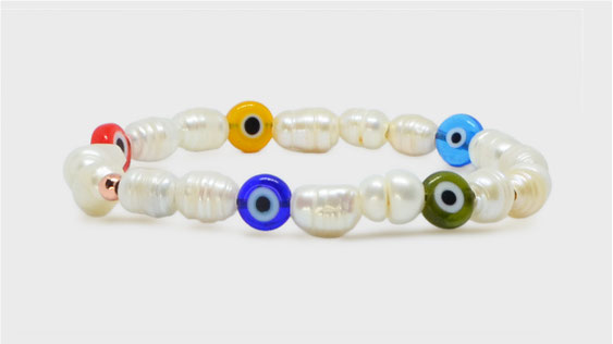 Bracelet en perles d'eau douce et perles oeil colorées