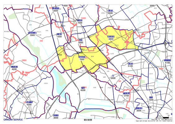 埼玉県さいたま市南区の朝日新聞配布地図