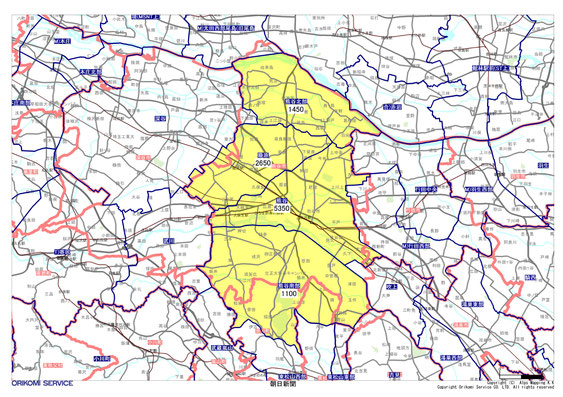 埼玉県熊谷市の朝日新聞配布地図