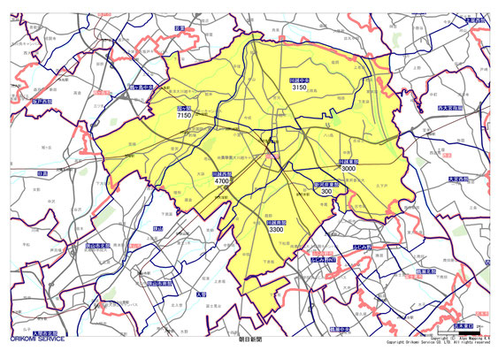 埼玉県川越市の朝日新聞配布地図