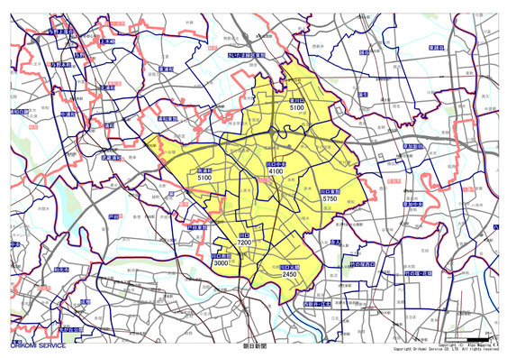 埼玉県川口市の朝日新聞配布地図