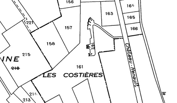 Sur cette vue du cadastre, un peu trop ancienne, la contruction récente n'apparaît pas encore.