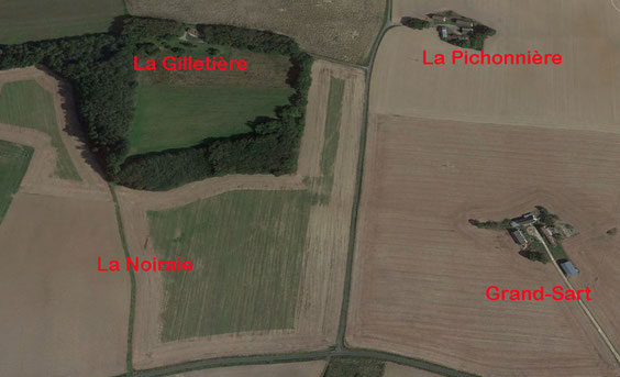 Vue du ciel, l'emplacement de la Noiraie et des lieux-dits voisins.