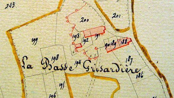 Sur le cadastre de 1834, nous distinguons 3 bâtiments et de nombreuses caves.