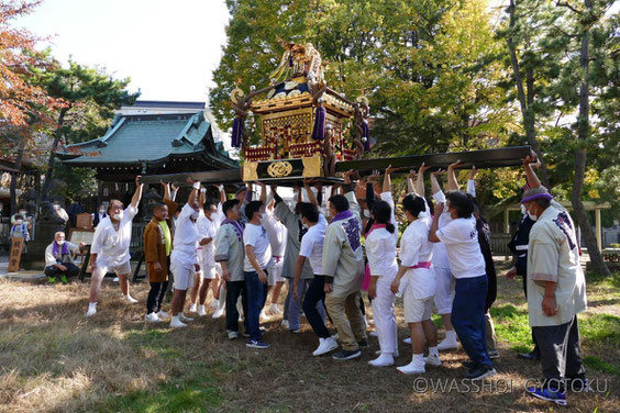 練習会ではこの神輿を使用します(写真は行徳神社めぐりで行われた体験会の様子)