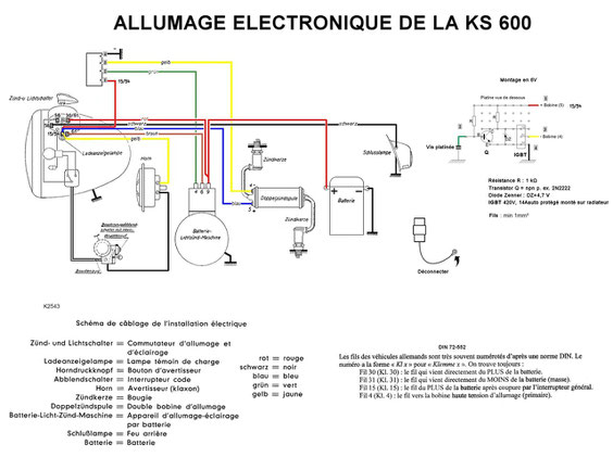 Schéma électrique KS 600 avec allumage transistorisé et régulateur électronique