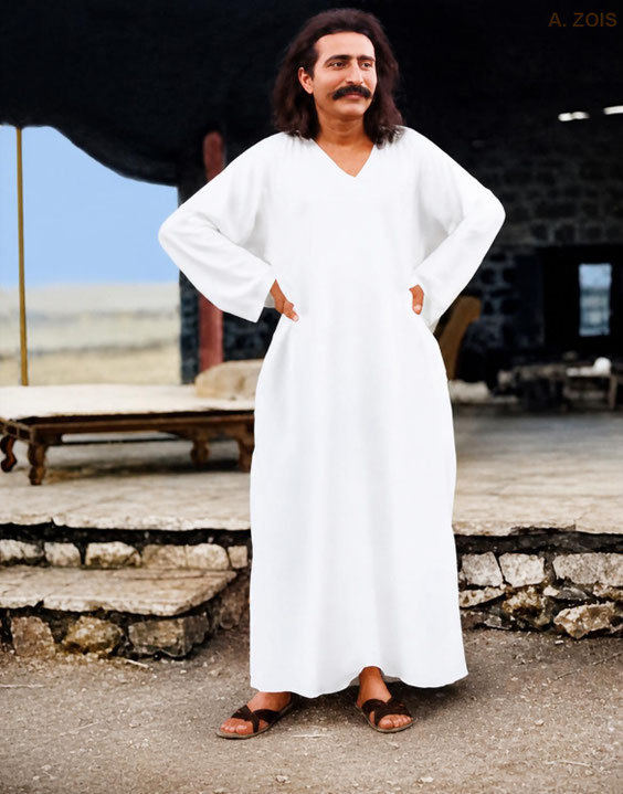 1 927 : Meher Baba on Meherabad Hill. Image rendition by Anthony Zois. BP