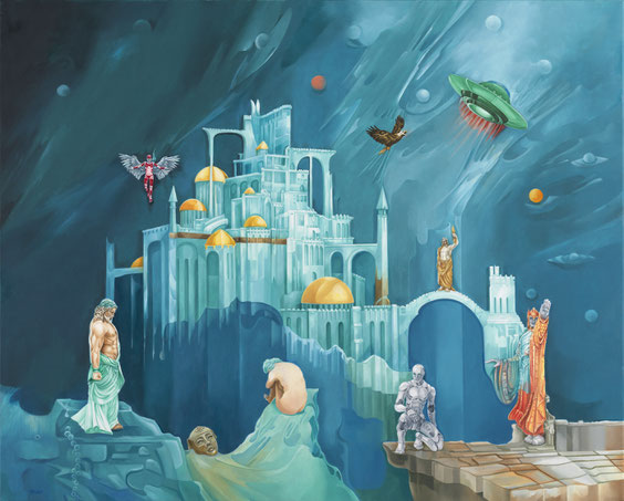 Exposée au Musée Ephémère Grand Palais. Salon Comparaisons 2021. Stand des maxi réalistes.2021Maxi-Réalistes.Légendes du Passé et du Futur. 105 cm. x 86 cm. avec les bordures peintes de la toile sur châssis.
