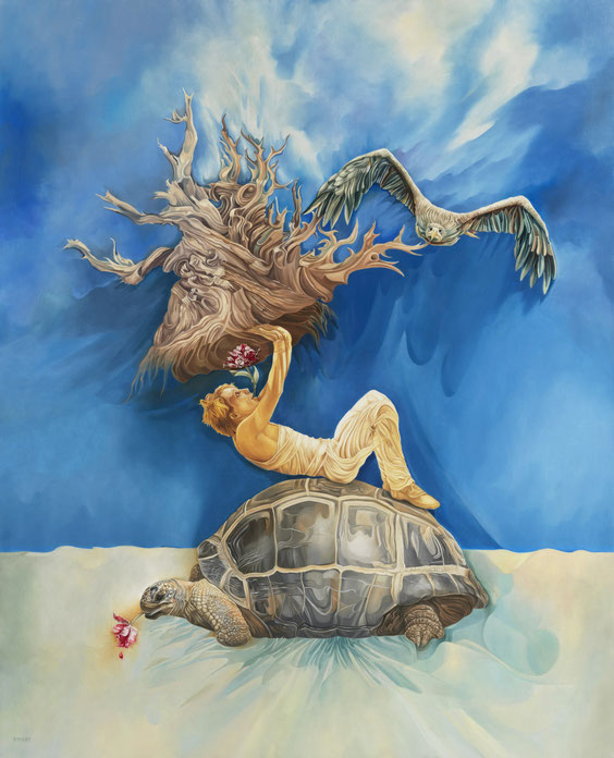 "Les Racines de la Vie" Huile sur toile. 86 x 105 cm. avec les bordures peintes de la toile sur châssis. Exposée dans le stand des Maxi-Réalistes au Salon Comparaisons, Février 2019. Musée du Grand Palais. Paris.