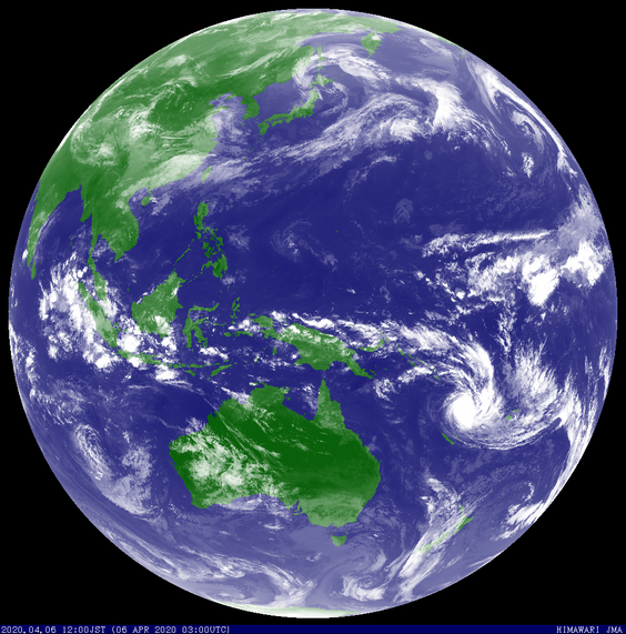 Satellite image showing Severe Tropical Cyclone Harold over Vanuatu, 06/04/2020. Image from JMA.