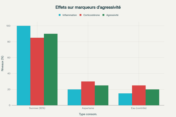 Comparaison des effets du sucrose, des édulcorants artificiels et de l'eau sur les marqueurs biologiques et comportementaux d'agressivité