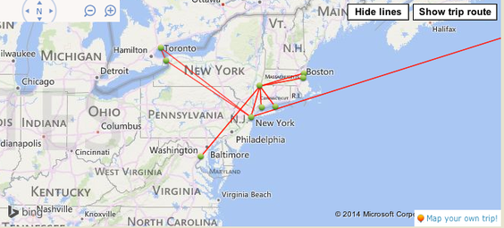 Places I went to on my first journey to the USA. Source: travelpod
