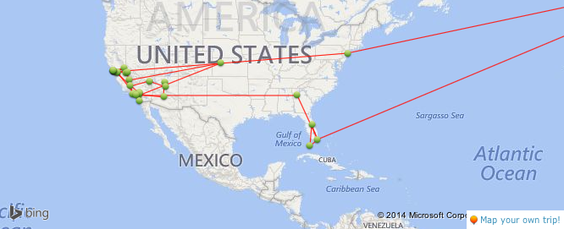 Places I travelled to on my second trip to the USA. Source: travelpod