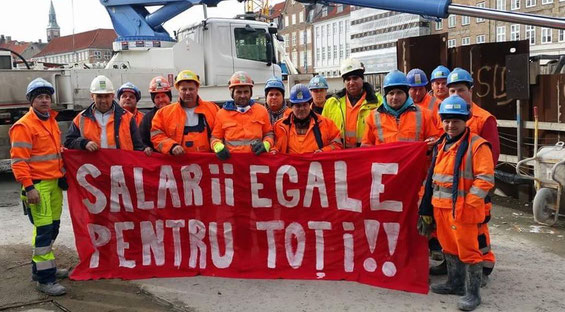 "Lige løn til alle!! " - metroarbejdere fra Polen, Rumænien, Italien og Portugal.