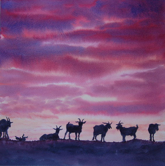 La granja/perfiles 3, 2018, acuarela sobre papel, 33x33 cm.